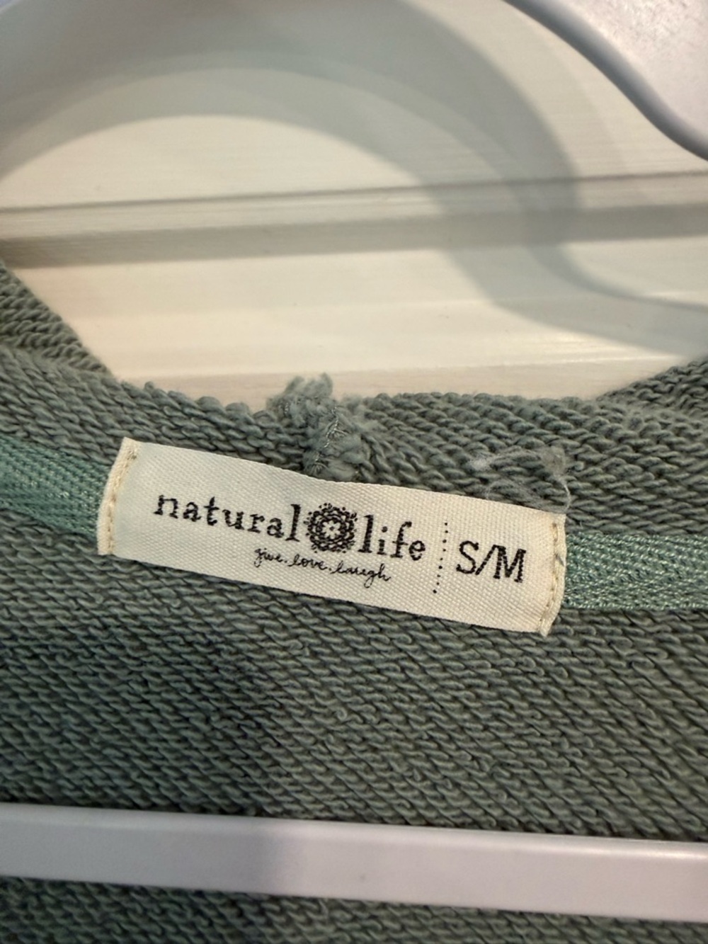 Natural Life Hoodie Pullover Sage Green Raw Hem Boho S/M - Picture 2 of 4
